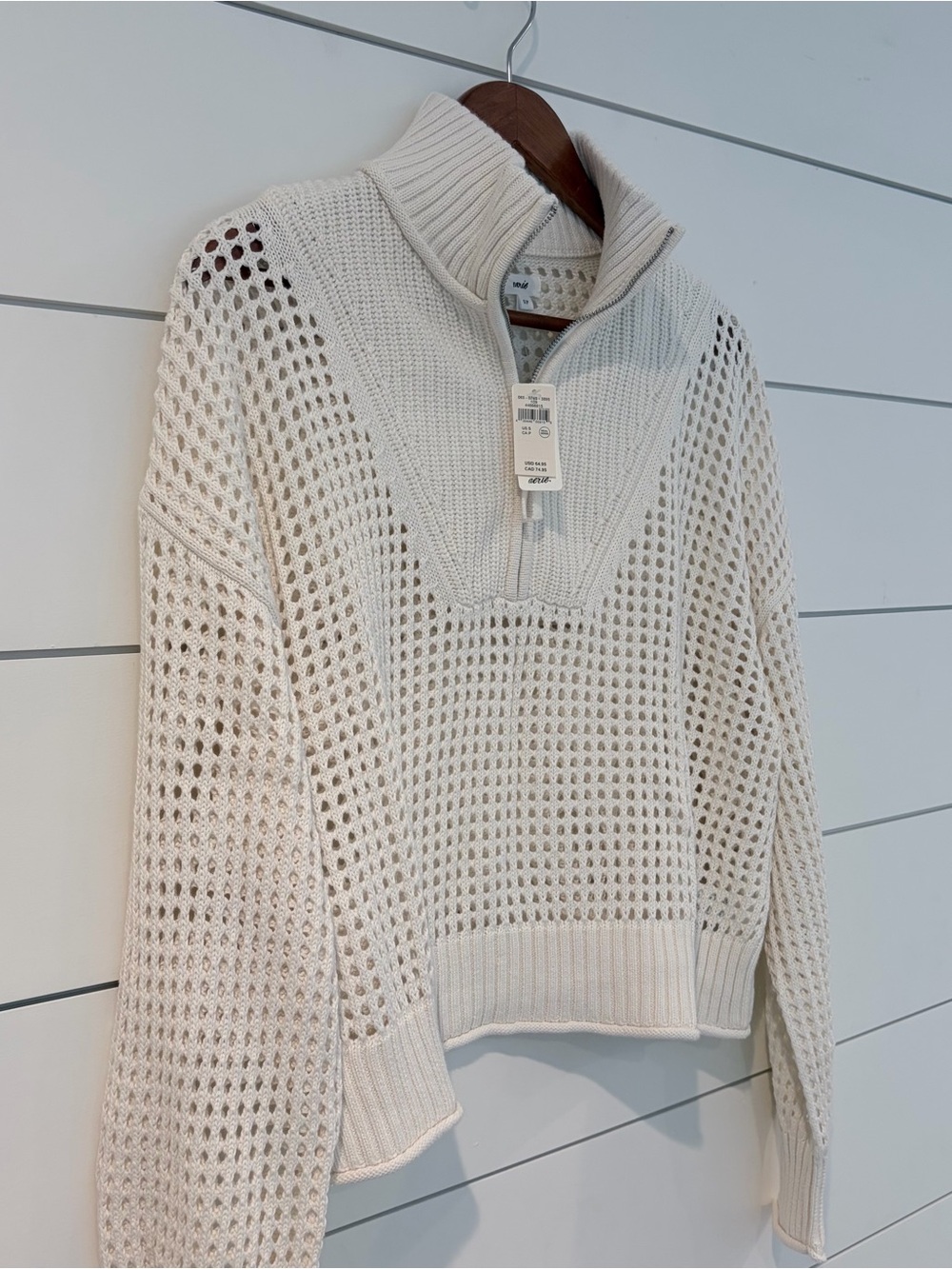 Aerie Coastal Grandmacore Oversized Quarter Zip Sweater S Preppy Hamptons Luxe - Picture 4 of 8
